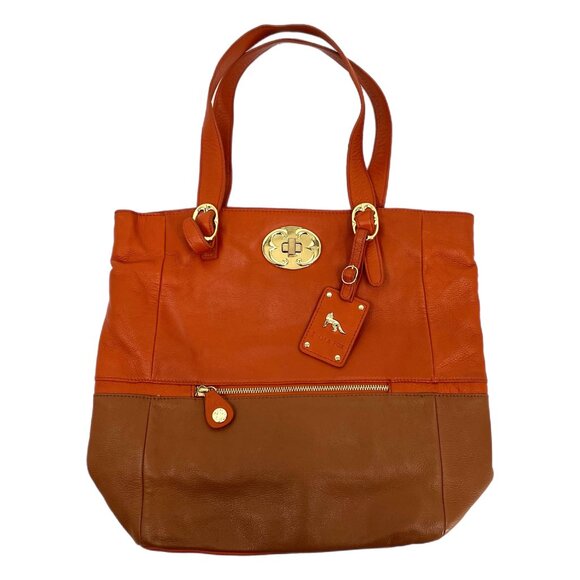 Emma Fox Orange Leather Tote Bag | Turn Lock Closure - Picture 1 of 12